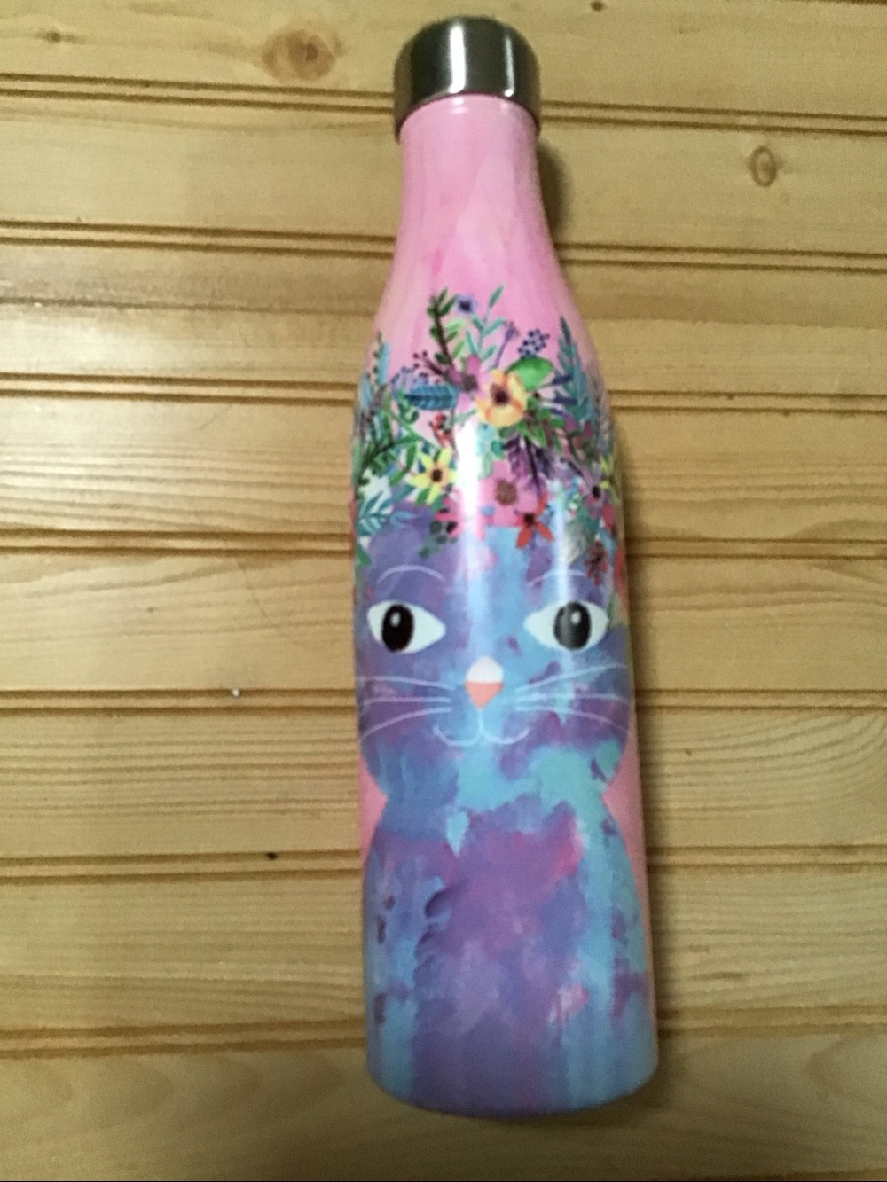 Studio Oh Pink Floral Fancy Flower Cat Insulated Stainless Steel Water Bottle